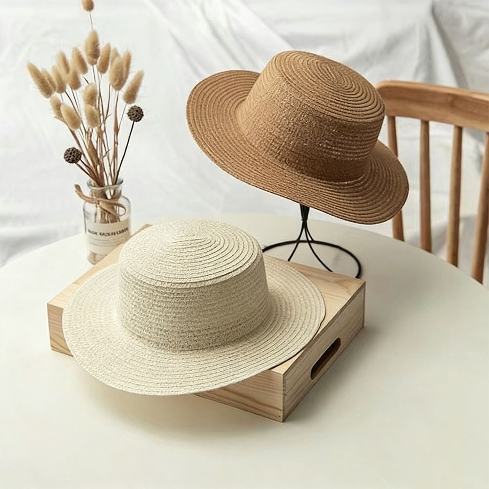 قبعة شمسية عصرية واسعة الحواف  - مراجعة Bucket Hat Straw وسعره